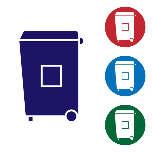 蓝色的垃圾堆可以在白色背景上被隔离 垃圾箱标志 回收篮图标 办公室垃圾图标 在圆形按钮中设置彩色图标 病媒图解 — 图库矢量图片