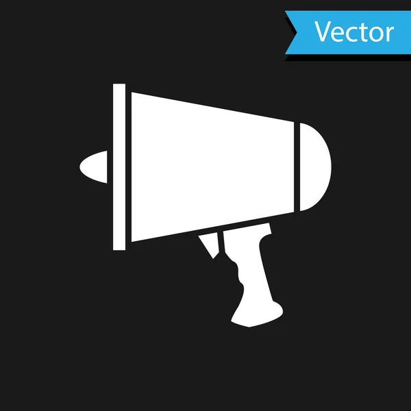 White Spread Word Megafon Symbol Isoliert Auf Schwarzem Hintergrund Vektorillustration — Stockvektor
