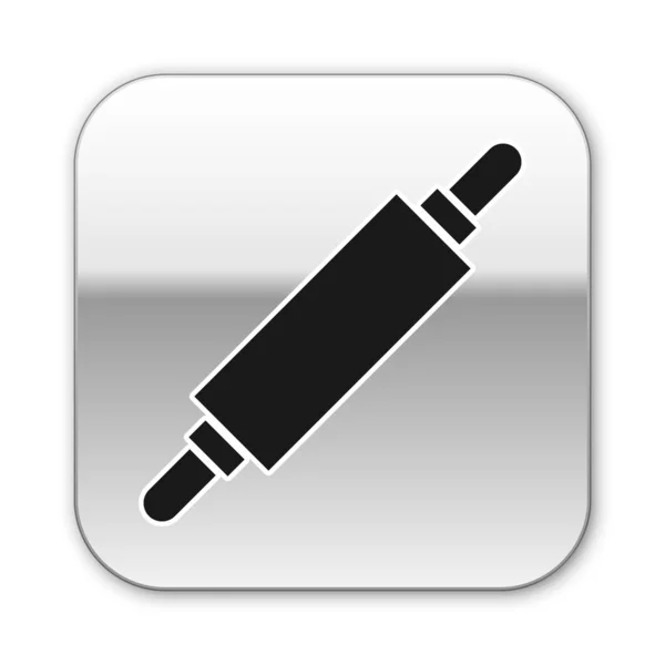 Černá Rolling Pin Ikona Izolované Bílém Pozadí Stříbrný Knoflík Vektorová — Stockový vektor