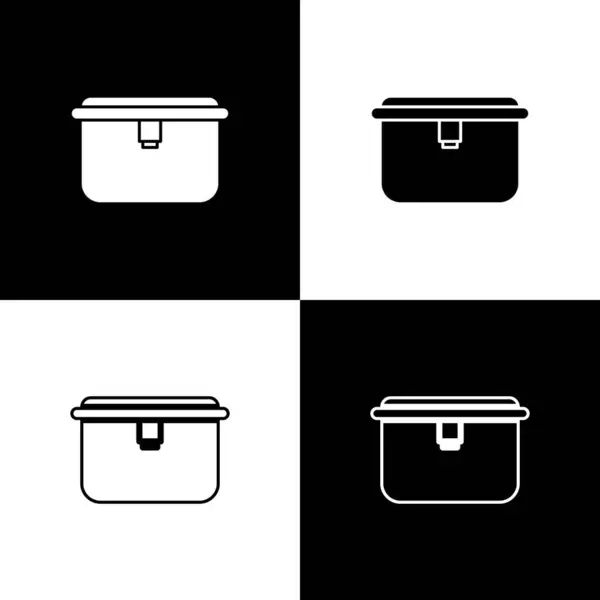Set Lunchbox Pictogram Geïsoleerd Zwart Wit Achtergrond Vector Illustratie — Stockvector