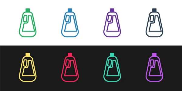 Set Lijn Plastic Fles Voor Vloeibaar Wasmiddel Bleekmiddel Vaatwasvloeistof Pictogram — Stockvector