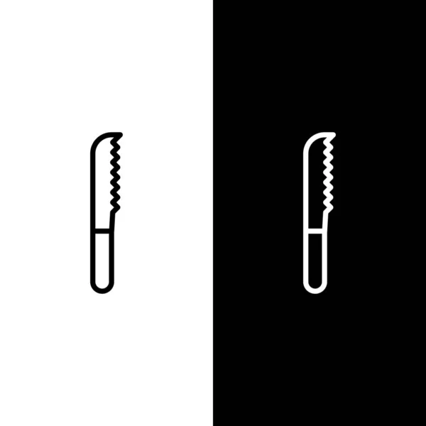Définir Ligne Icône Couteau Pain Isolé Sur Fond Noir Blanc — Image vectorielle