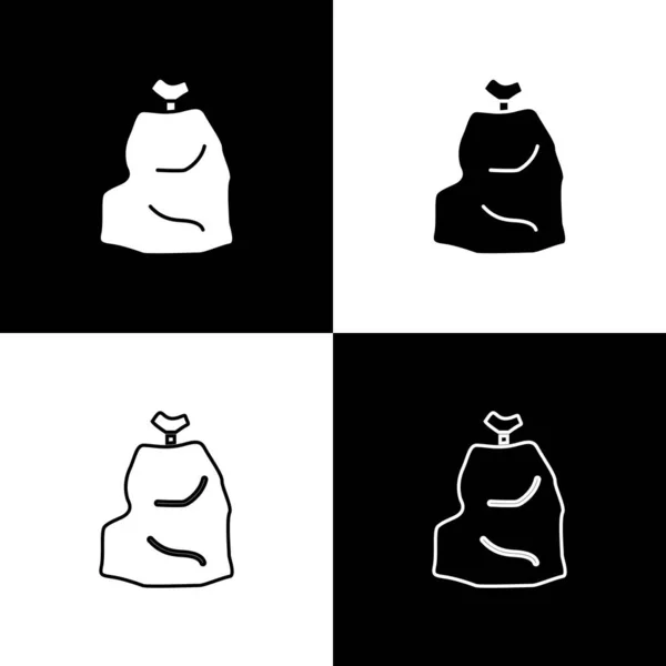 Set Garbage Bag Icon Isolated Black White Background Vector Illustration — Stock Vector