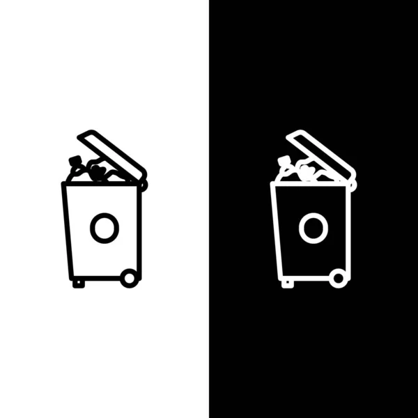 Zeile Mülleimer Symbol Isoliert Auf Schwarz Weißem Hintergrund Setzen Mülleimer — Stockvektor