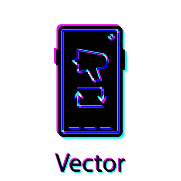 Svart Sprid Ordet Megafon Mobiltelefon Ikon Isolerad Vit Bakgrund Vektor — Stock vektor