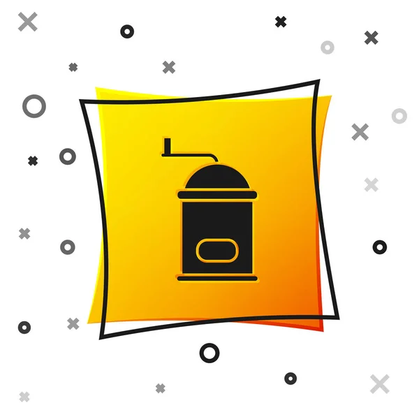Black Manual Coffee Grinder Icon Isolated White Background Yellow Square — Stock Vector