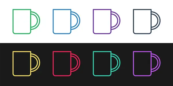 Set Line Coffee Cup Icon Isolated Black White Background Tea — Stock Vector