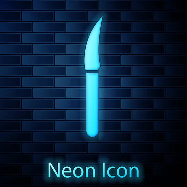 Świecący Neon Nóż Ikona Izolowane Tle Cegły Ściany Symbol Sztućców — Wektor stockowy