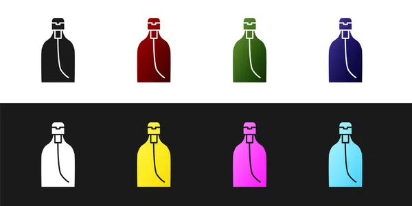Set Flasche Flüssige Antibakterielle Seife Mit Spendersymbol Isoliert Auf Schwarzem — Stockvektor