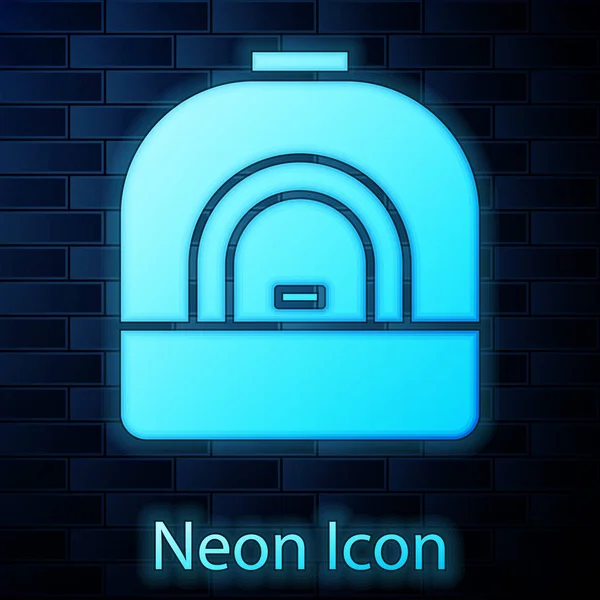 Gloeiende Neon Oven Icoon Geïsoleerd Bakstenen Muur Achtergrond Een Gasovenbord — Stockvector