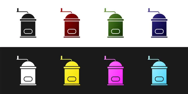 Set Manual Coffee Grinder Icon Isolated Black White Background Vector — Stock Vector