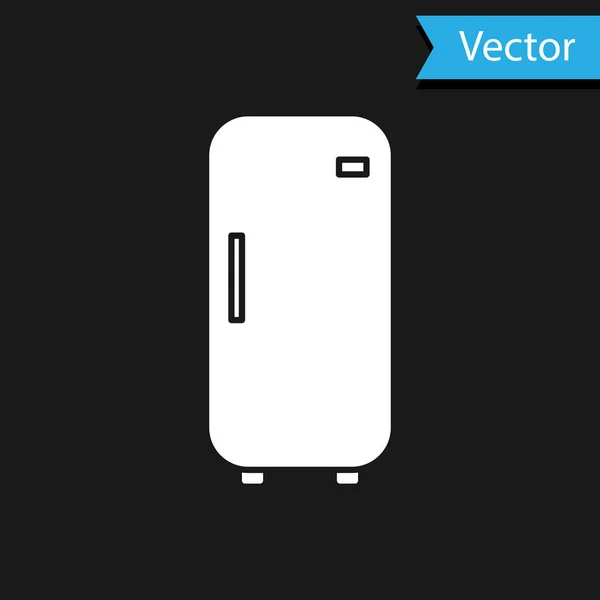 Weißes Kühlschranksymbol Isoliert Auf Schwarzem Hintergrund Kühlschrank Mit Gefrierfach Kühlschrank — Stockvektor