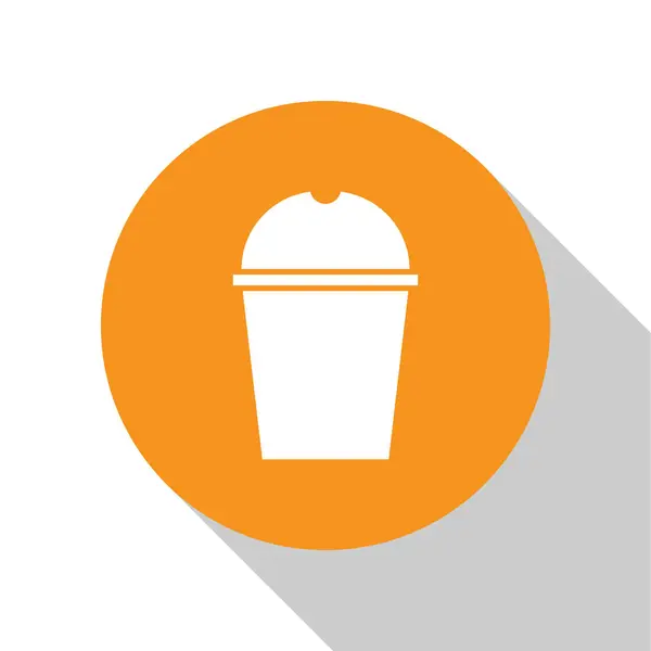 白い背景に分離されたホワイトペーパーガラスと水のアイコン ソーダドリンクグラス 新鮮な冷たい飲み物のシンボル オレンジ色の丸ボタン ベクターイラスト — ストックベクタ
