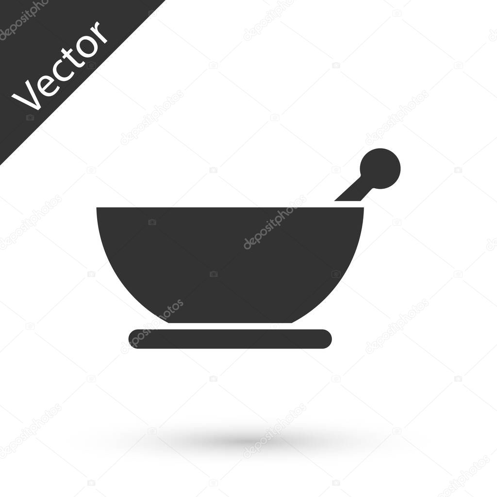 Grey Mortar and pestle icon isolated on white background.  Vector Illustration