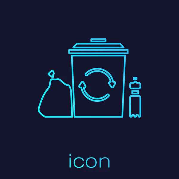 Turquoise line Recycle bin with recycle symbol icon isolated on blue background. Trash can icon. Garbage bin sign. Recycle basket. Vector Illustration — ストックベクタ