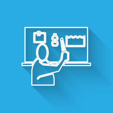 Beyaz çizgi uzun gölgeli plastik kirliliği durdurur. Ekolojik poster. Vektör İllüstrasyonu