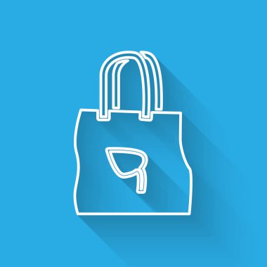 White line Paper shopping bag with recycle icon isolated with long shadow. Bag with recycling symbol. Vector Illustration
