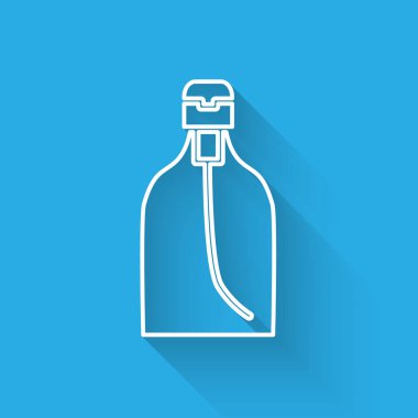 White line Bottle of liquid antibacterial soap with dispenser icon isolated with long shadow. Disinfection, hygiene, skin care. Vector Illustration