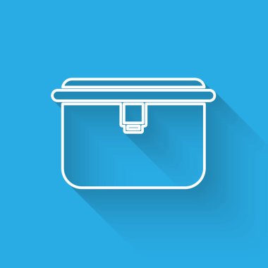 Beyaz çizgi beslenme çantası simgesi uzun gölgeli izole edilmiş. Vektör İllüstrasyonu