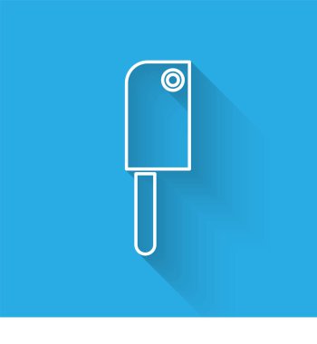 Beyaz çizgi Et Helikopteri simgesi uzun gölgeli izole edildi. Et için mutfak bıçağı. Kasap bıçağı. Vektör İllüstrasyonu