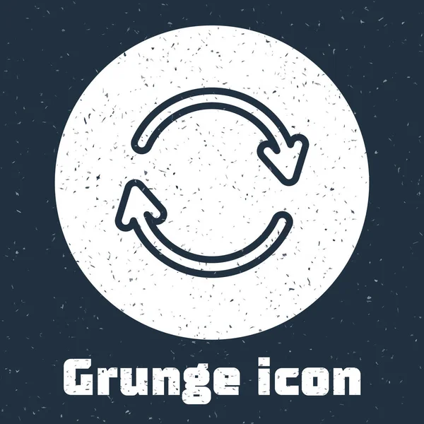 Grunge Line Refresh Symbol isoliert auf grauem Hintergrund. Symbol neu laden. Rotationspfeile in einem Kreiszeichen. Monochrome Vintage-Zeichnung. Vektorillustration — Stockvektor