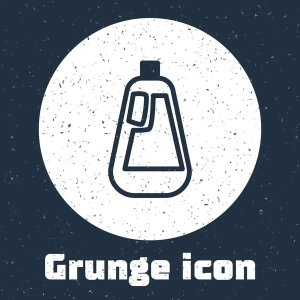 Grunge lijn Plastic fles voor vloeibaar wasmiddel, bleekmiddel, afwasmiddel vloeistofpictogram geïsoleerd op grijze achtergrond. Monochrome vintage tekening. Vector Illustratie — Stockvector