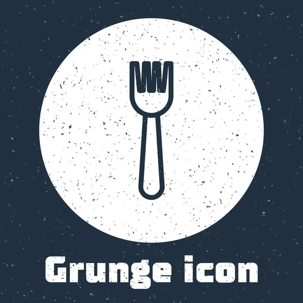 Grunge line Disposable plastic fork icon isolated on grey background. Monochrome vintage drawing. Vector Illustration — Stock Vector