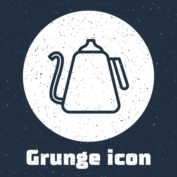 Línea Grunge Kettle con icono de mango aislado sobre fondo gris. Icono de tetera. Dibujo vintage monocromo. Ilustración vectorial — Vector de stock