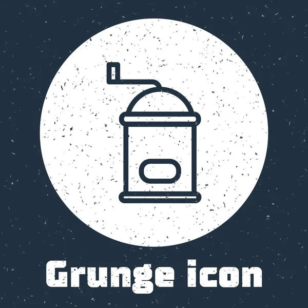 Grunge vonal Kézi kávéőrlő ikon elszigetelt szürke alapon. Monokróm vintage rajz. Vektorillusztráció — Stock Vector
