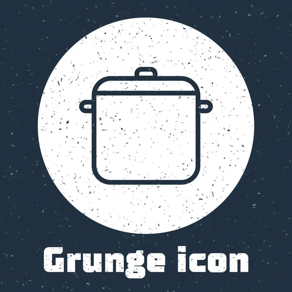 Grunge Line Kochtopfsymbol isoliert auf grauem Hintergrund. Essen kochen oder schmoren. Monochrome Vintage-Zeichnung. Vektorillustration — Stockvektor