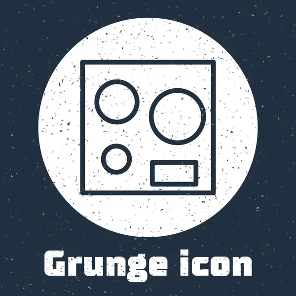 Grunge line Icône de cuisinière électrique isolée sur fond gris. Plaque de cuisson. Plaque de cuisson avec quatre brûleurs cercles. Dessin vintage monochrome. Illustration vectorielle — Image vectorielle