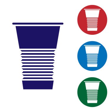Blue Paper glass icon isolated on white background. Soda drink glass. Fresh cold beverage symbol. Set color icons in circle buttons. Vector Illustration
