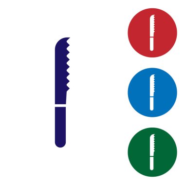 Blue Bread knife icon isolated on white background. Cutlery symbol. Set color icons in circle buttons. Vector Illustration