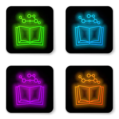 Parlayan neon hattı Açık kitap simgesi beyaz arkaplanda izole edildi. Siyah kare düğme. Vektör İllüstrasyonu