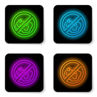 Parlayan neon hattı Beyaz arkaplanda çöp simgesi yok. Siyah kare düğme. Vektör İllüstrasyonu