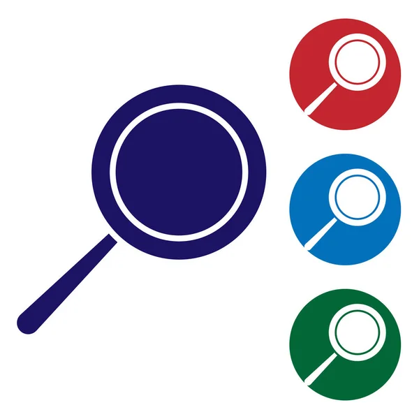 Blauwe koekenpan pictogram geïsoleerd op witte achtergrond. Frituur of gebraden voedsel symbool. Zet kleurpictogrammen in cirkelknoppen. Vector Illustratie — Stockvector