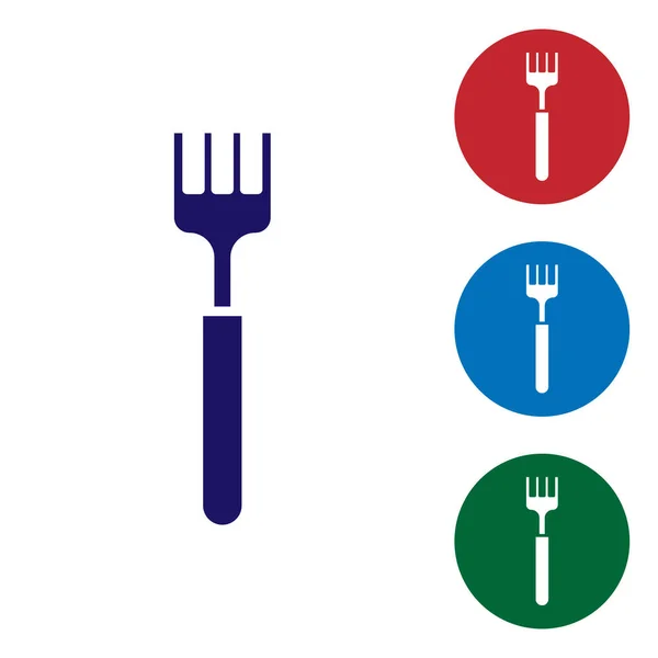 Ikona Blue Fork izolovaná na bílém pozadí. Symbol příboru. Nastavit barevné ikony v kruhových tlačítcích. Vektorová ilustrace — Stockový vektor