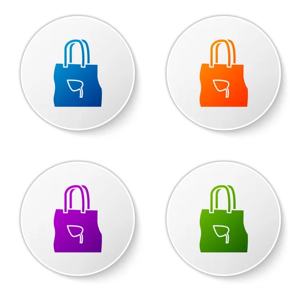 Color Bolsa de compras de papel con icono de reciclaje aislado sobre fondo blanco. Bolsa con símbolo de reciclaje. Establecer iconos en botones de círculo. Ilustración vectorial — Archivo Imágenes Vectoriales