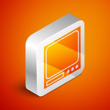 Isometric Elektronik ölçek simgesi turuncu arka planda izole edildi. Ağırlık ölçüm aletleri. Gümüş kare düğme. Vektör İllüstrasyonu