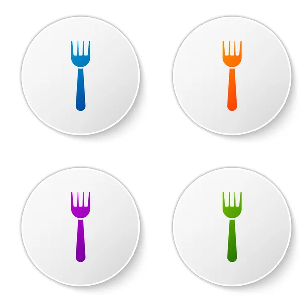 Color Disposable plastic fork icon isolated on white background. Set icons in circle buttons. Vector Illustration — Stock Vector