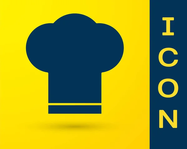 Ícone de chapéu azul Chef isolado no fundo amarelo. Símbolo de cozinha. Chapéu dos cozinheiros. Ilustração vetorial — Vetor de Stock