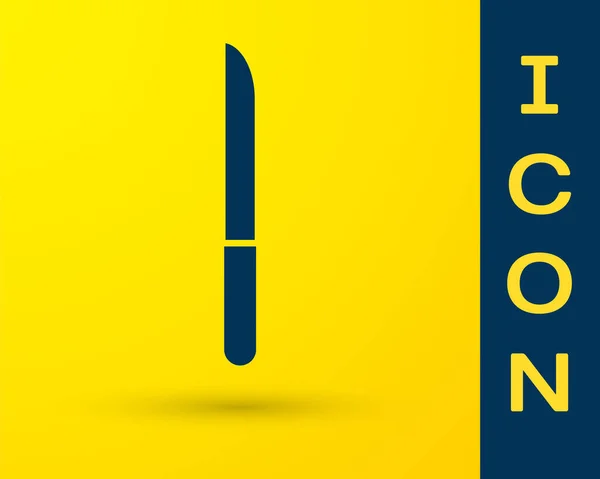 Ícone de faca azul isolado no fundo amarelo. Símbolo de talheres. Ilustração vetorial — Vetor de Stock