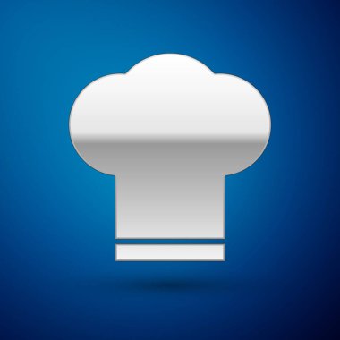 Gümüş Chef şapka simgesi mavi arka plan üzerinde izole. Pişirme sembolü. Aşçı şapkası. Vektör İllüstrasyonu