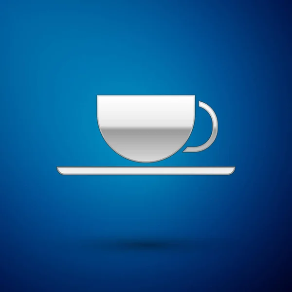 Silver Coffee cup icon isolated on blue background. Tea cup. Hot drink coffee. Vector Illustration — Stock Vector