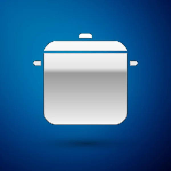 Zilveren kookpot pictogram geïsoleerd op blauwe achtergrond. Kook of stoofpot voedsel symbool. Vector illustratie — Stockvector