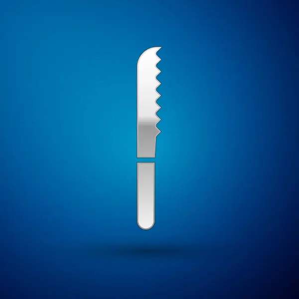 Иконка серебряного хлебного ножа на синем фоне. Символ столовых приборов. Векторная миграция — стоковый вектор