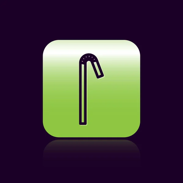 Línea negra Icono de paja de plástico para beber aislado sobre fondo negro. Botón cuadrado verde. Ilustración vectorial — Archivo Imágenes Vectoriales