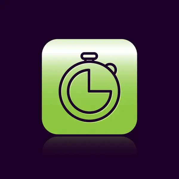 Svart linje kök timer ikon isolerad på svart bakgrund. Matlagningsredskap. Grön fyrkant. Vektor Illustration — Stock vektor