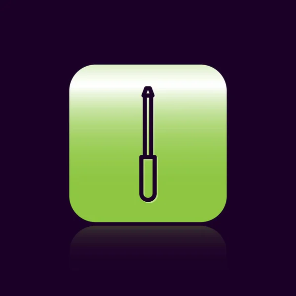 Fekete vonal kés élező ikon elszigetelt fekete háttérrel. Zöld négyzet gomb. Vektorillusztráció — Stock Vector