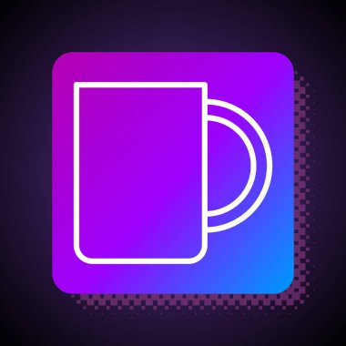 White line Coffee cup icon isolated on black background. Tea cup. Hot drink coffee. Square color button. Vector Illustration